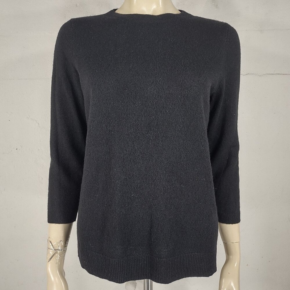 Talbots black 100% Cashmere 3/4 sleeve round neck pullover sweater ladies Medium